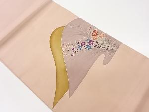 塩瀬岩に草花模様開き名古屋帯（額縁仕立て）